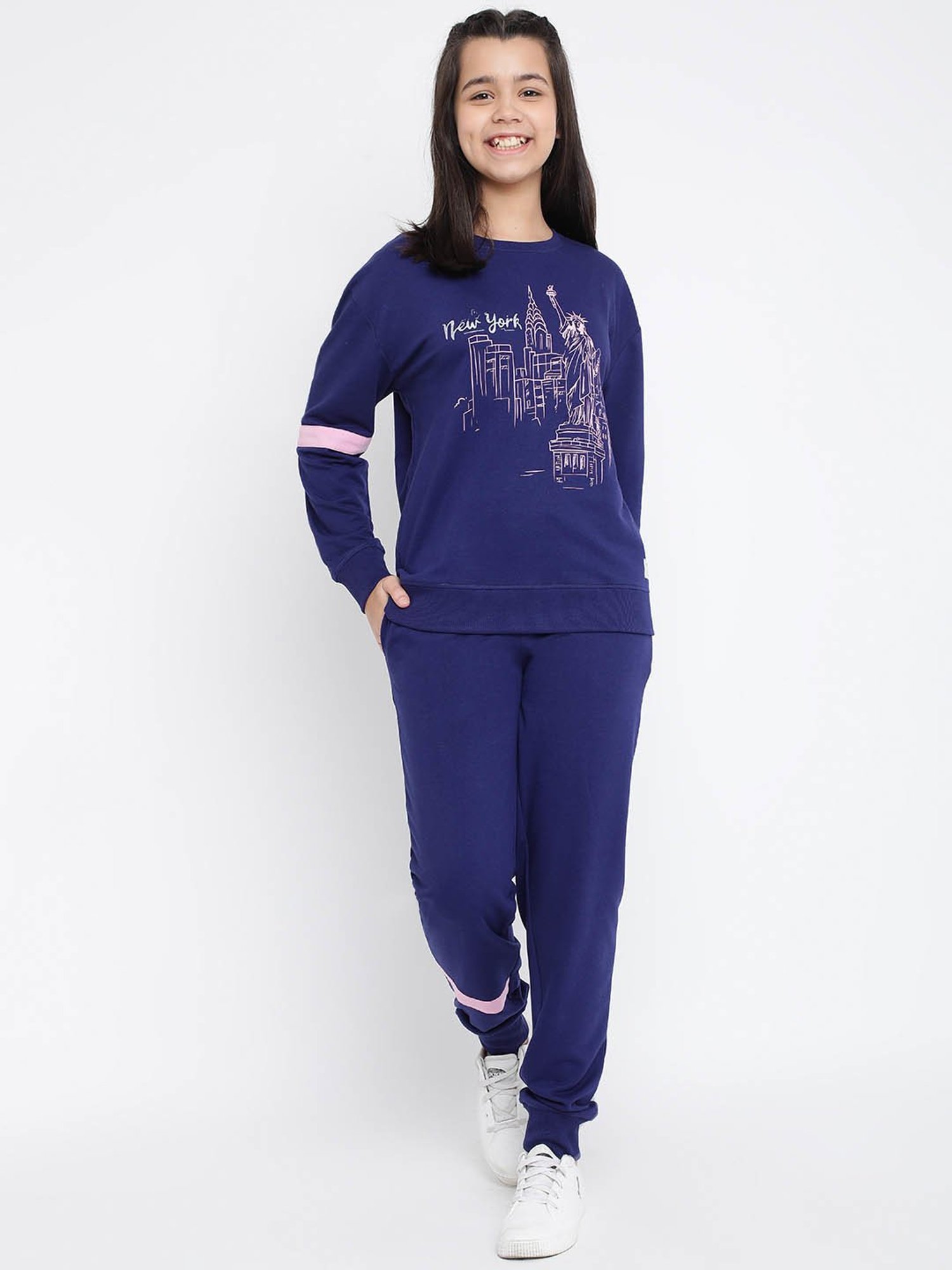 Lil Tomatoes Kids Navy Printed Full Sleeves Tracksuit