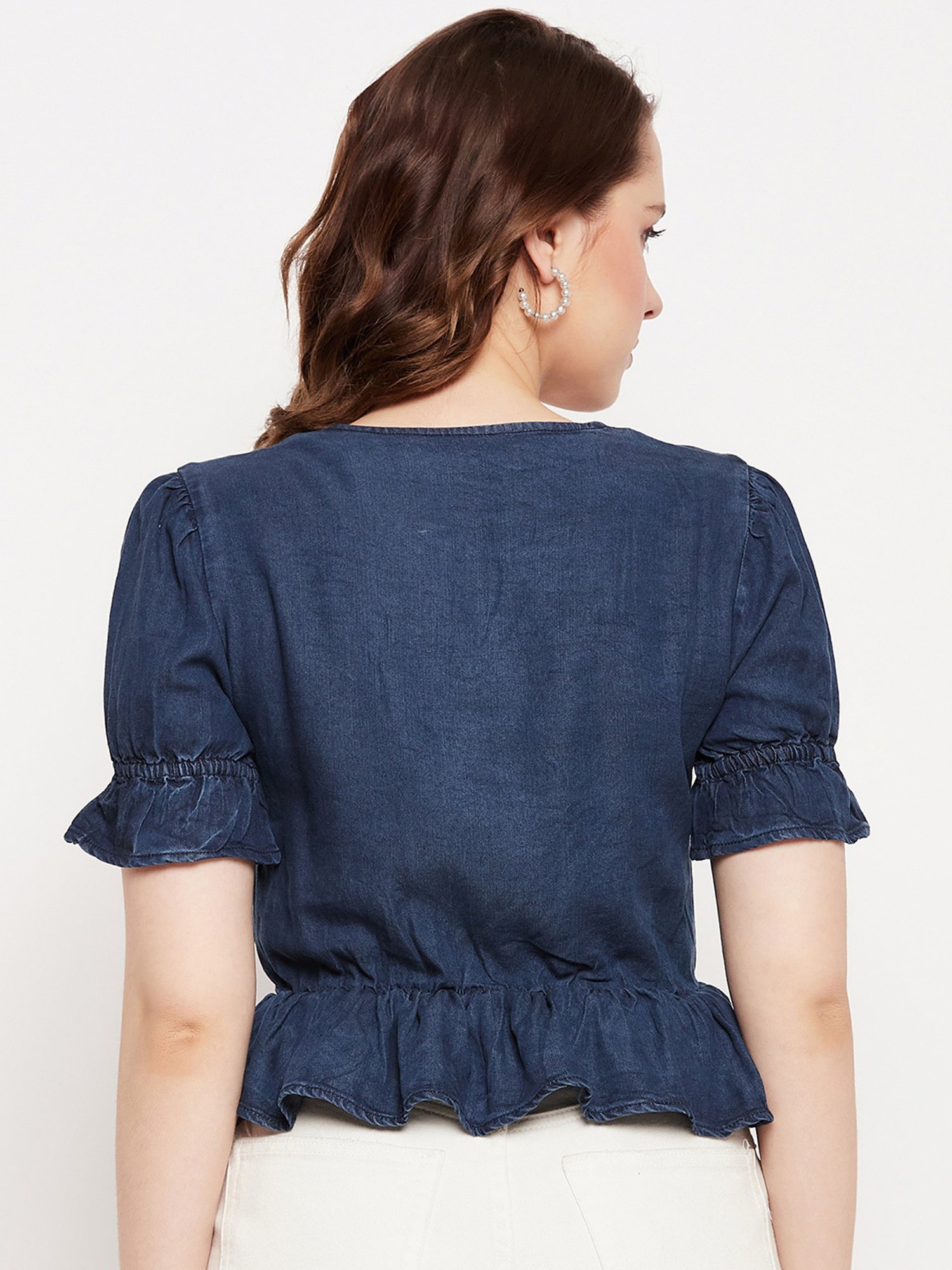 MADAME Navy Regular Fit Crop Top