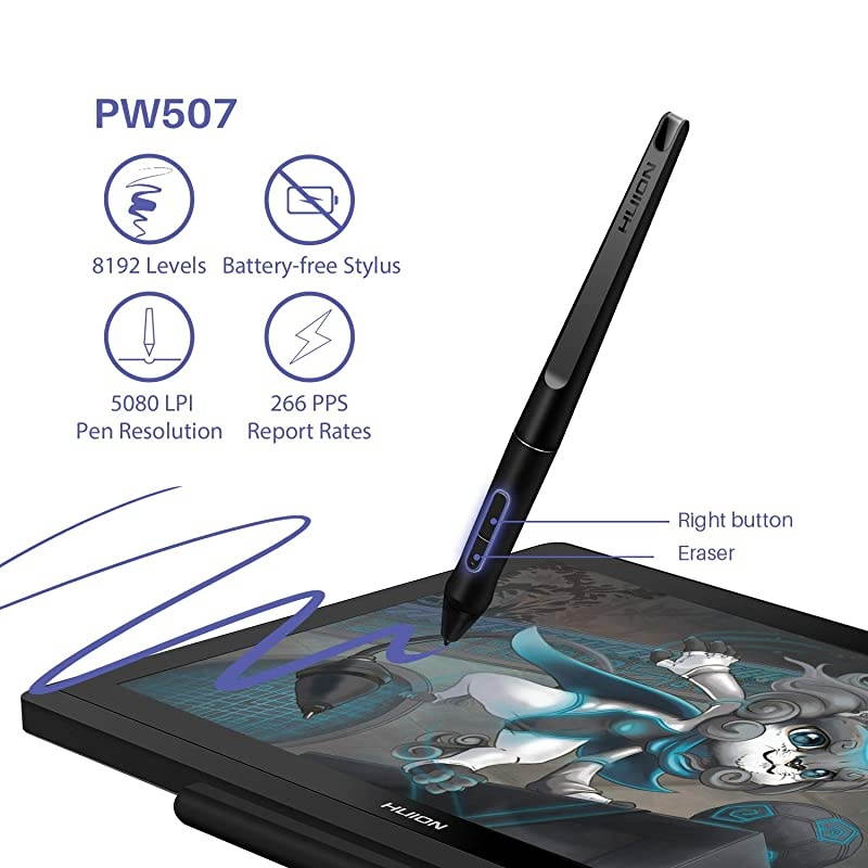 KAMVAS 20 Graphics Drawing Monitor 19.5inch Pen Display Tablet with Battery-Free Stylus 8192 Pressure Sensitivity Tilt, Stand Included