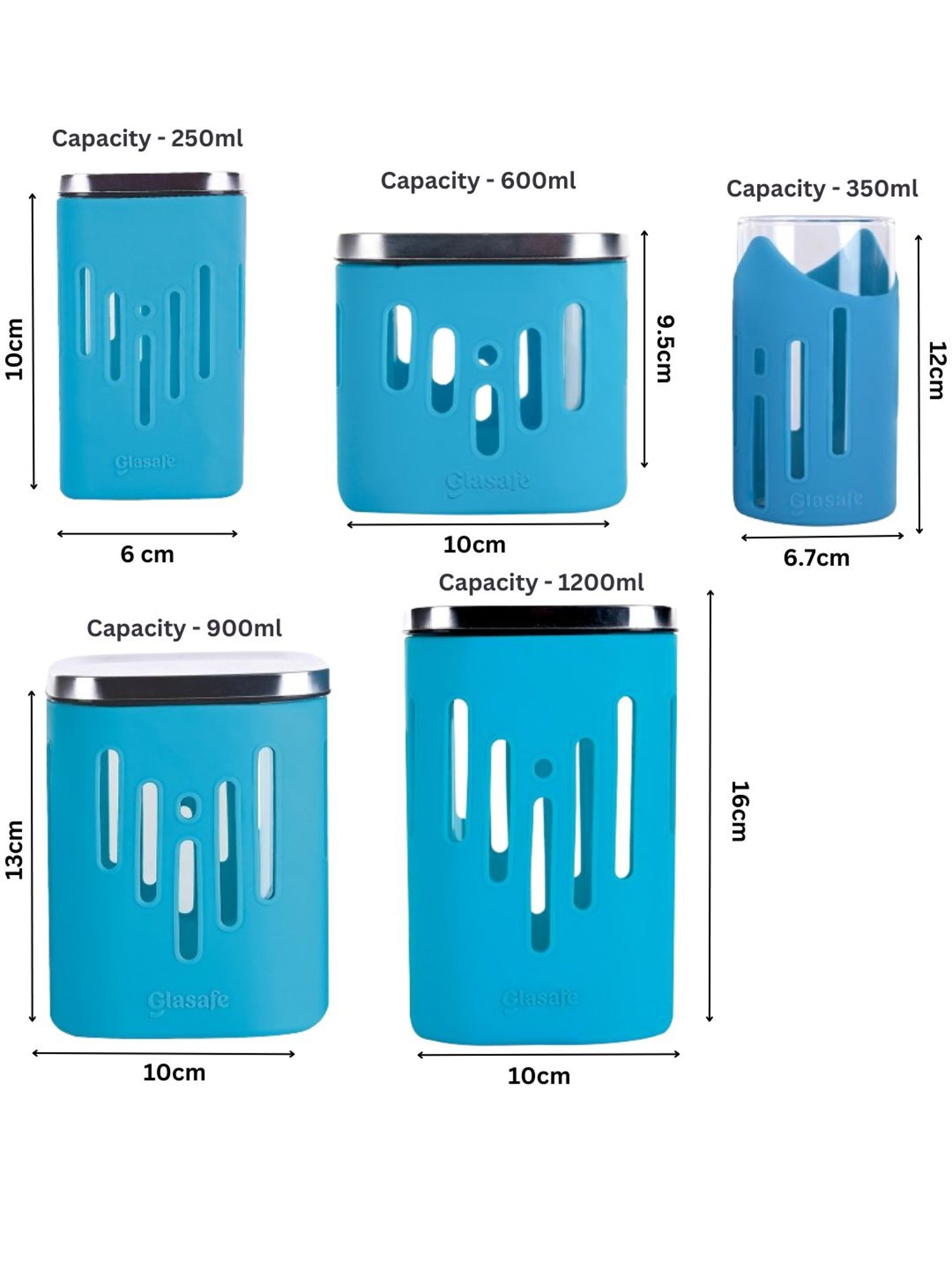 Glasafe Shift-N-Set Tranquil Teal Borosilicate Drinking Glasses & Containers