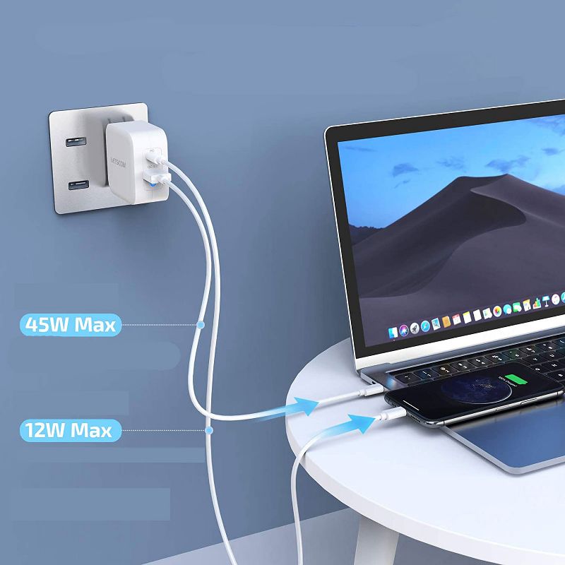 LETSCOM USB C Charger GaN Tech 65W Type C Fast Charger and USB Power Adapter - P46-1C1Q - White