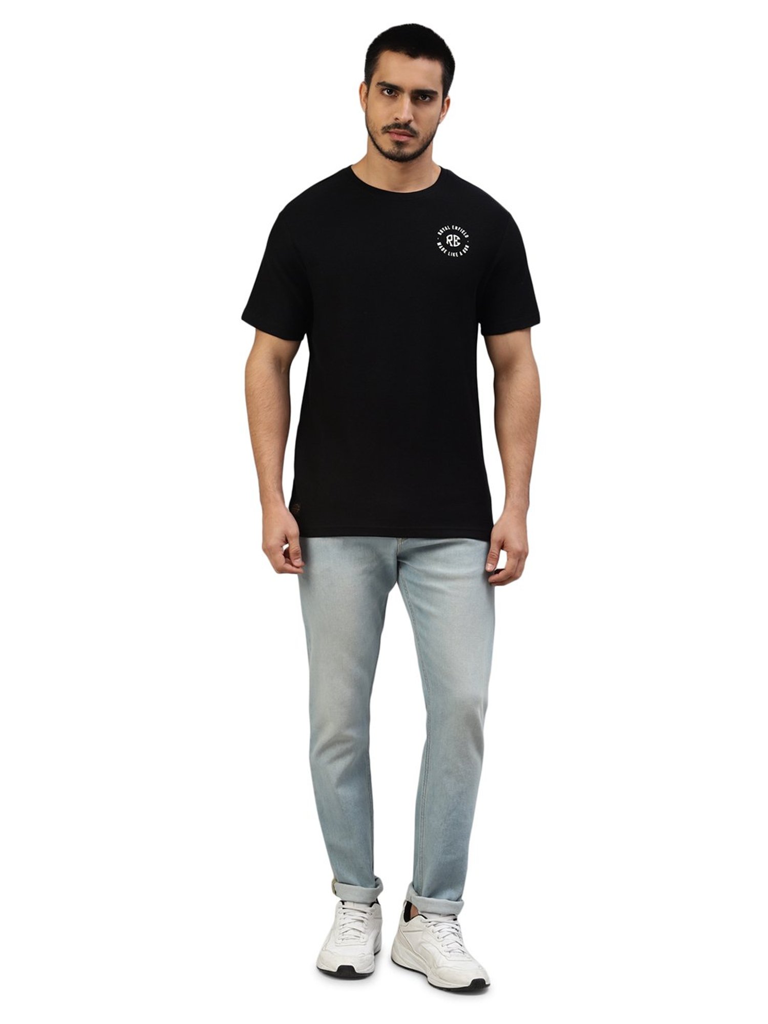 Royal Enfield MLG Classic Black Regular Fit Logo Print Crew T-Shirt