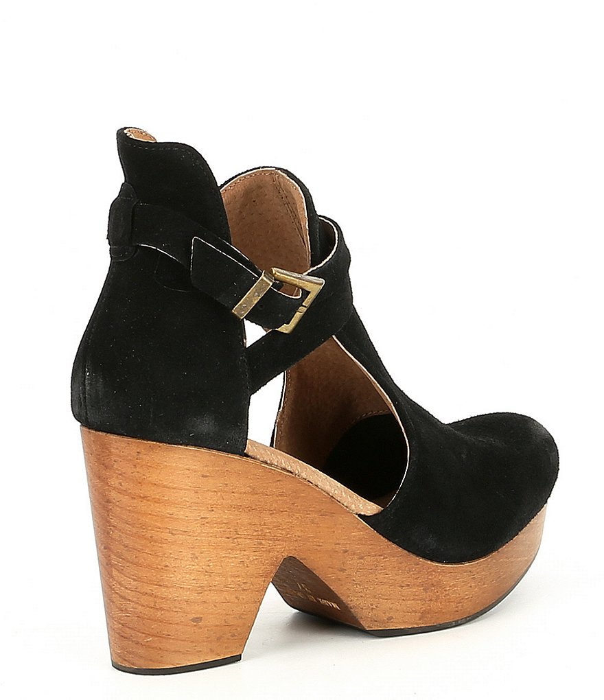 Free People Cedar Suede Buckle Wood Clogs