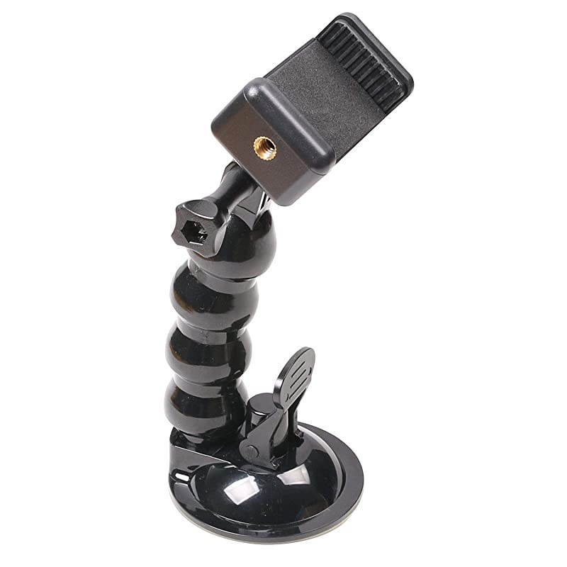 Gooseneck Extension Suction Cup Car Mount Holder with Phone Holder for GoPro Hero 8765 Black4 Session4 Silver3+iPhoneSamsung GalaxyGoogle Pixel and More