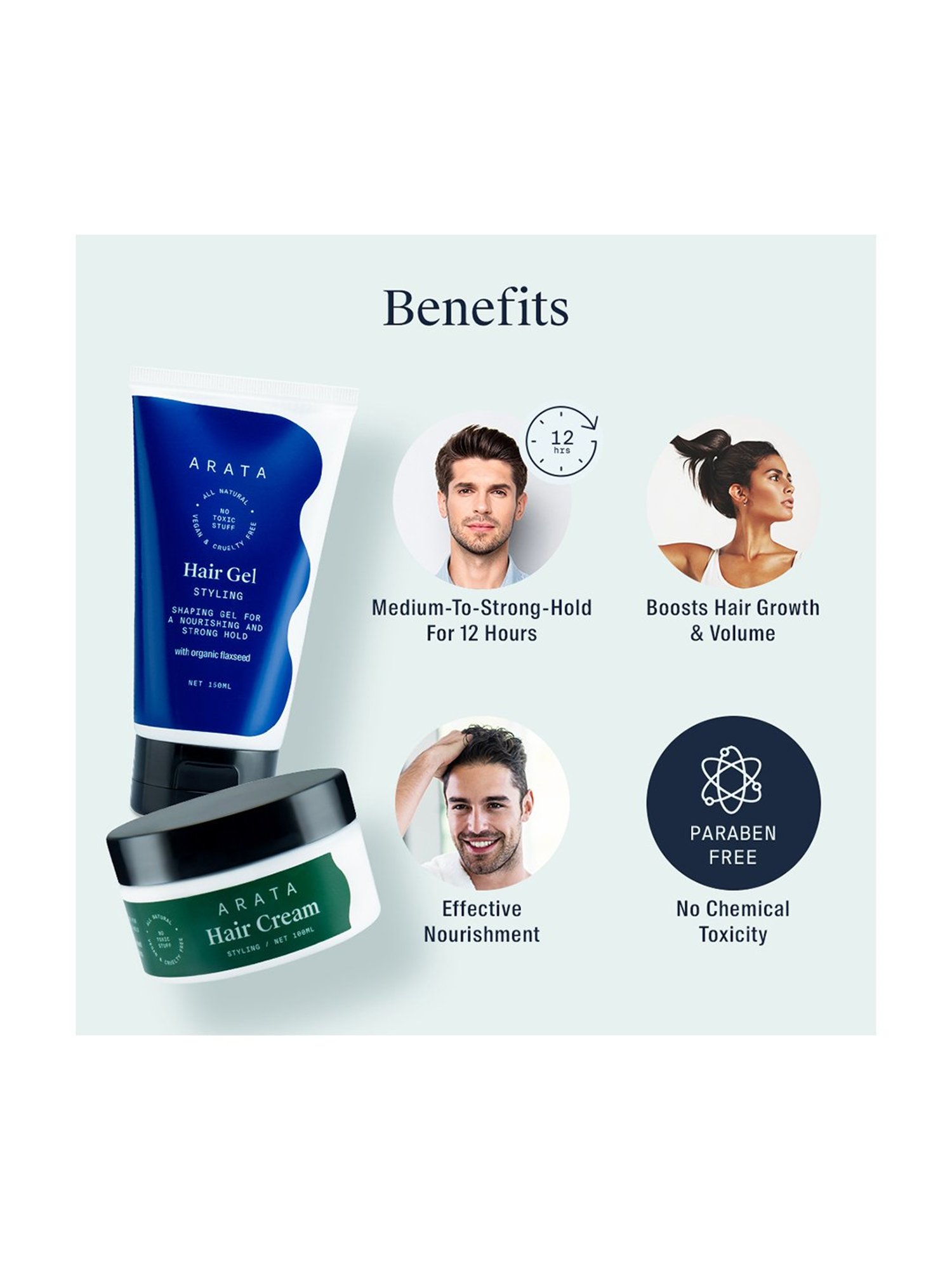 Arata Natural Hair Gel + Hair Cream Combo