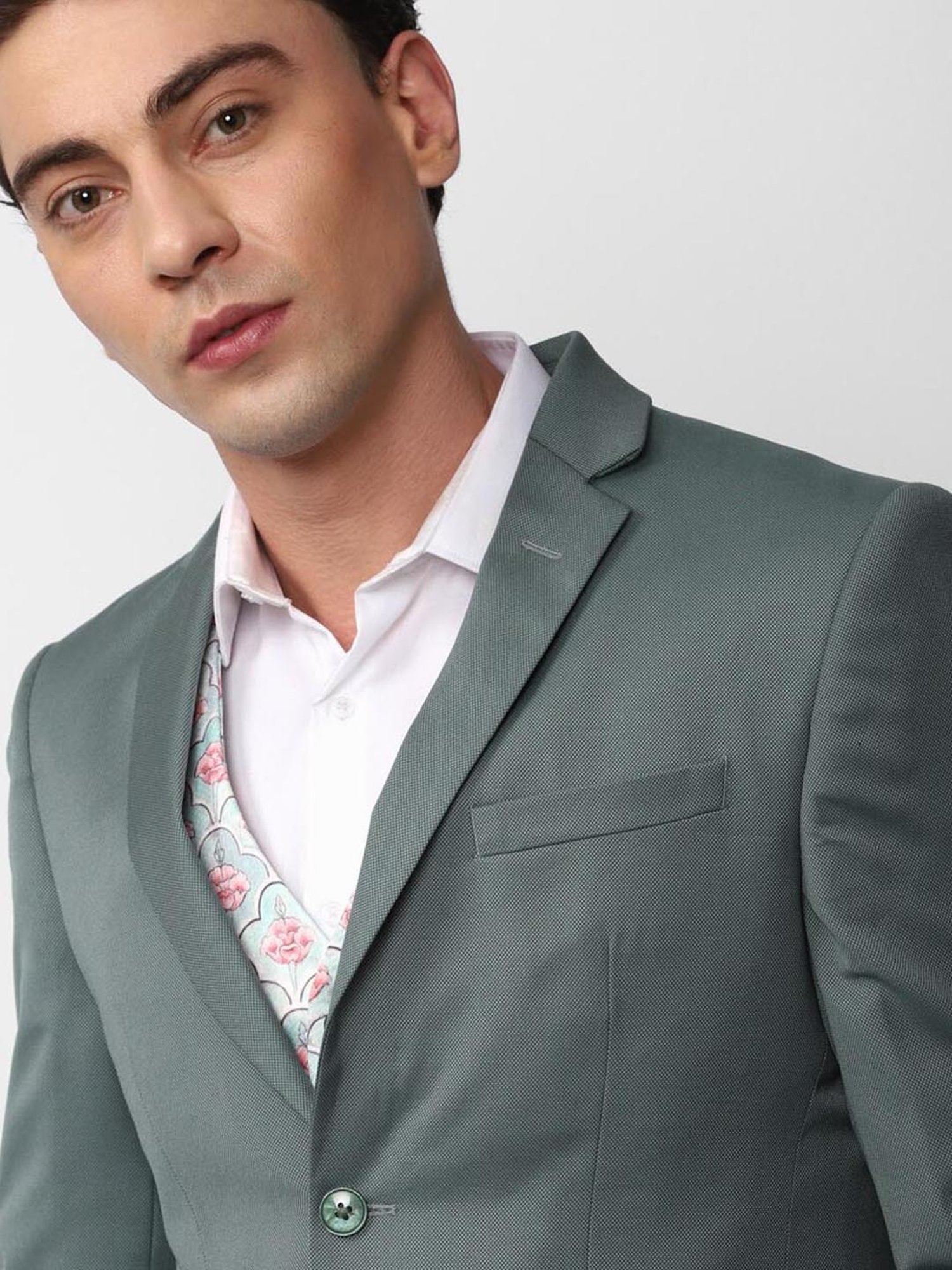 Peter England Elite Grey Slim Fit Three Piece Suit