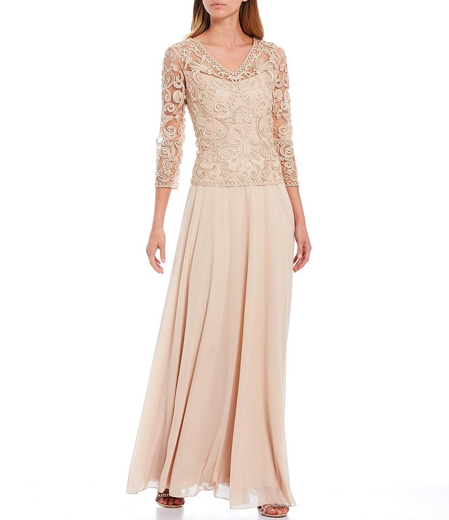 Soulmates V-Neck 3/4 Sleeve Lace Bodice A-Line Dress