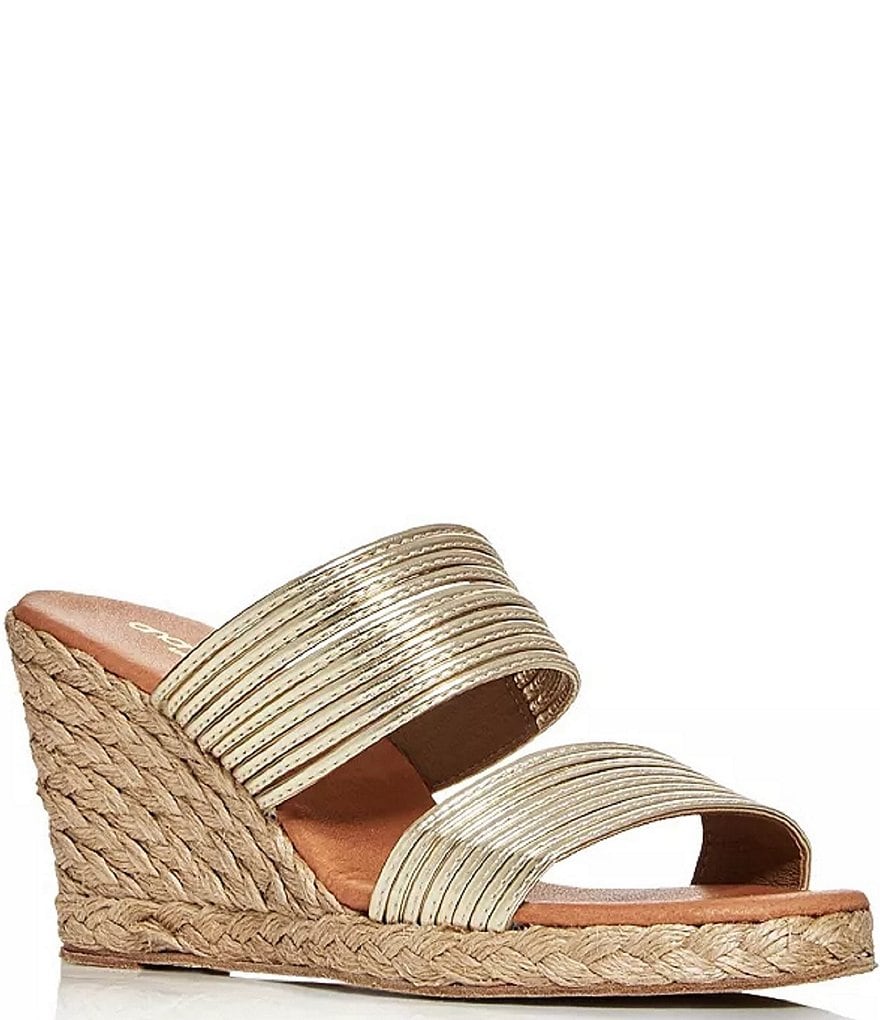 Andre Assous Amy Tubular Leather Espadrille Slide Wedges