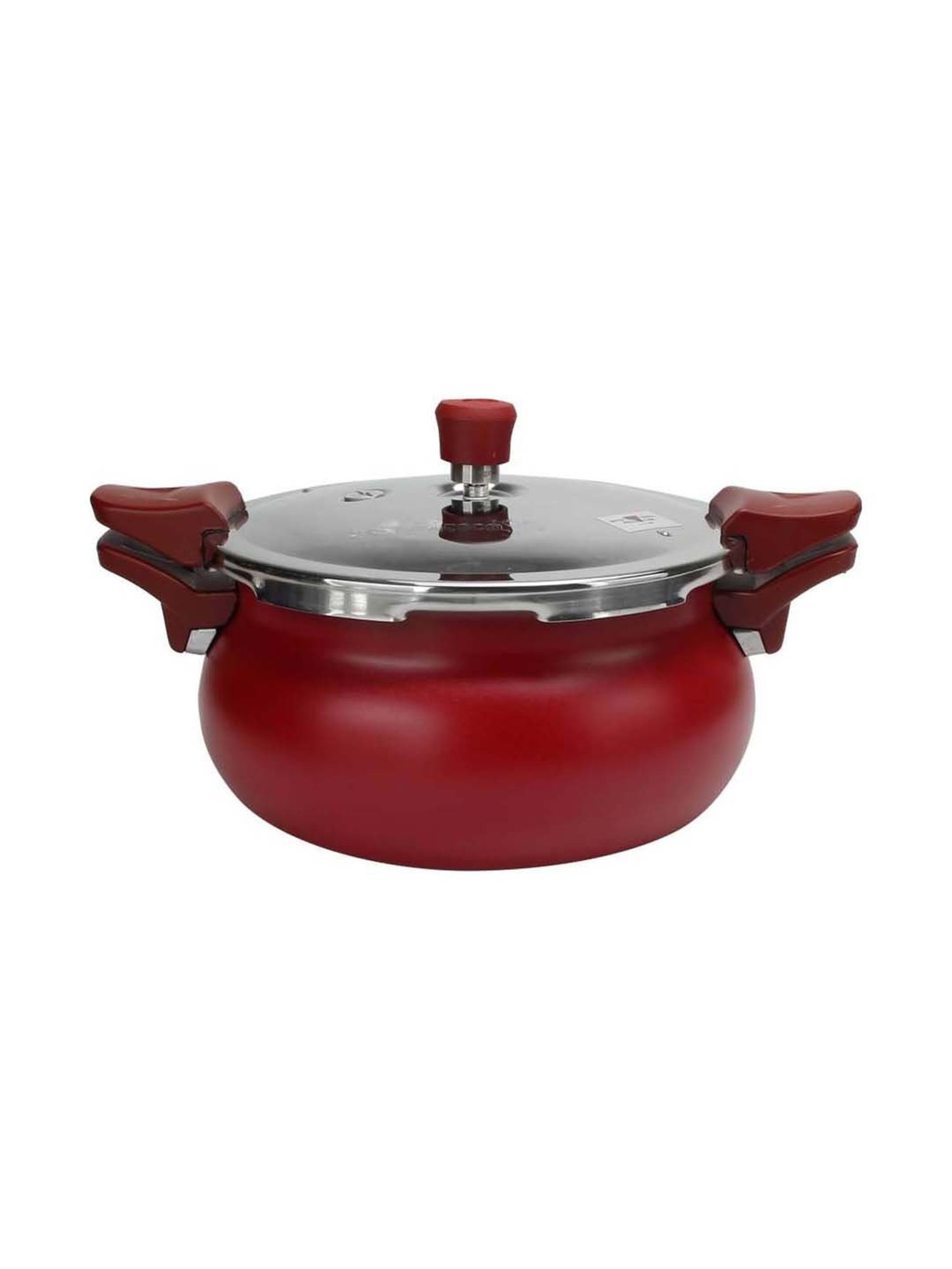 Pigeon Red Aluminium Induction Friendly Pressure Cooker With Lid & Strainer (5 L) - Set of 1