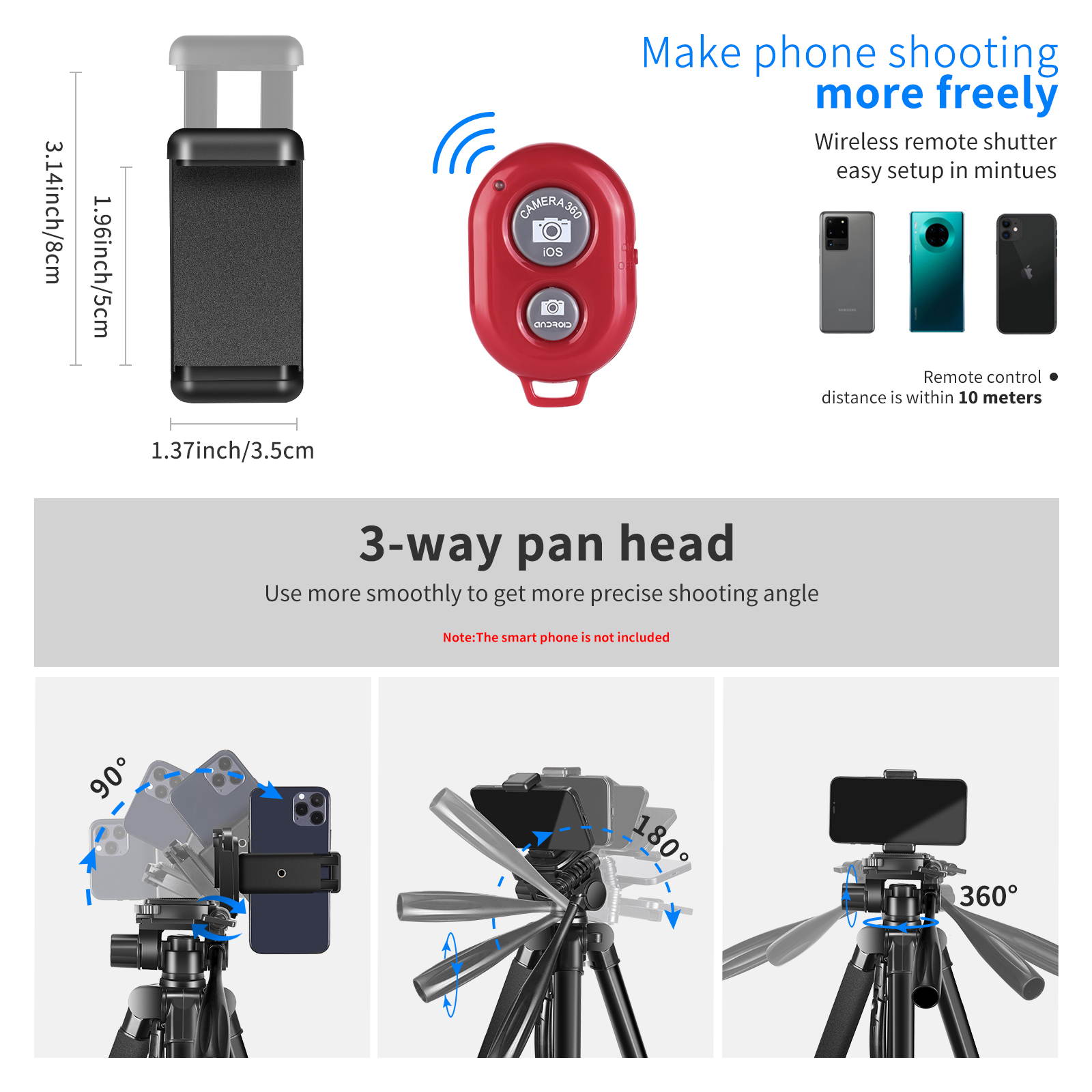 Neewer Camera Tripod, 2-in-1 Aluminum Alloy Tripod Monopod, Max. 72.8""/185 cm with 3-Way Swivel Pan Head, Phone Clip, Wireless Selfie  
Remote and Carrying Bag for DSLR Camera, DV Video Camcorder