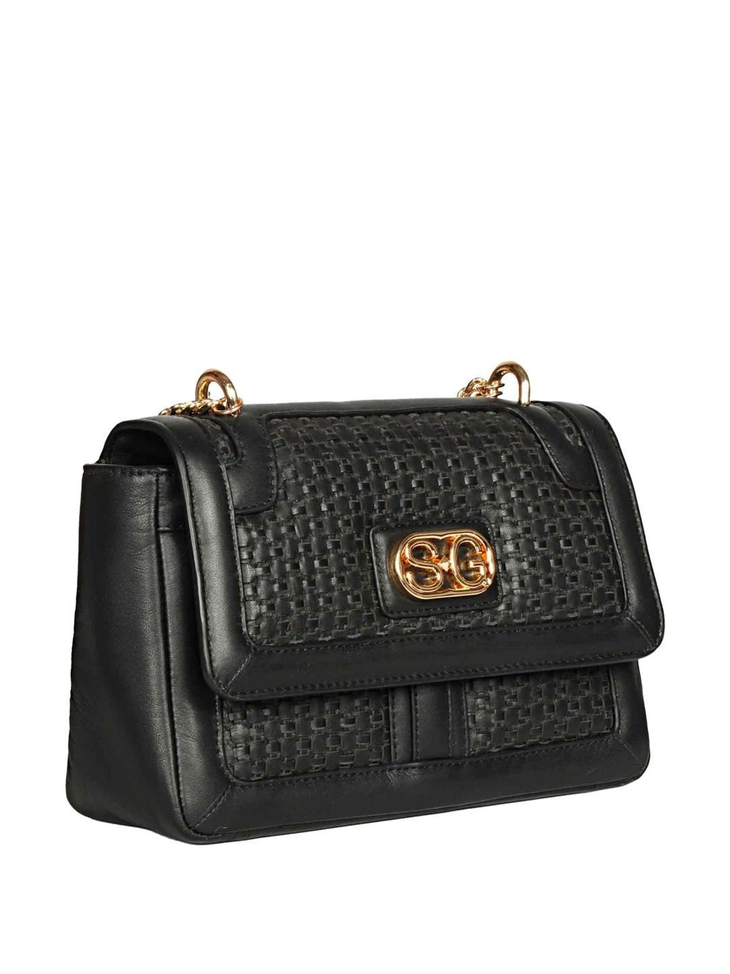 Saint G Black Textured Medium Sling Handbag