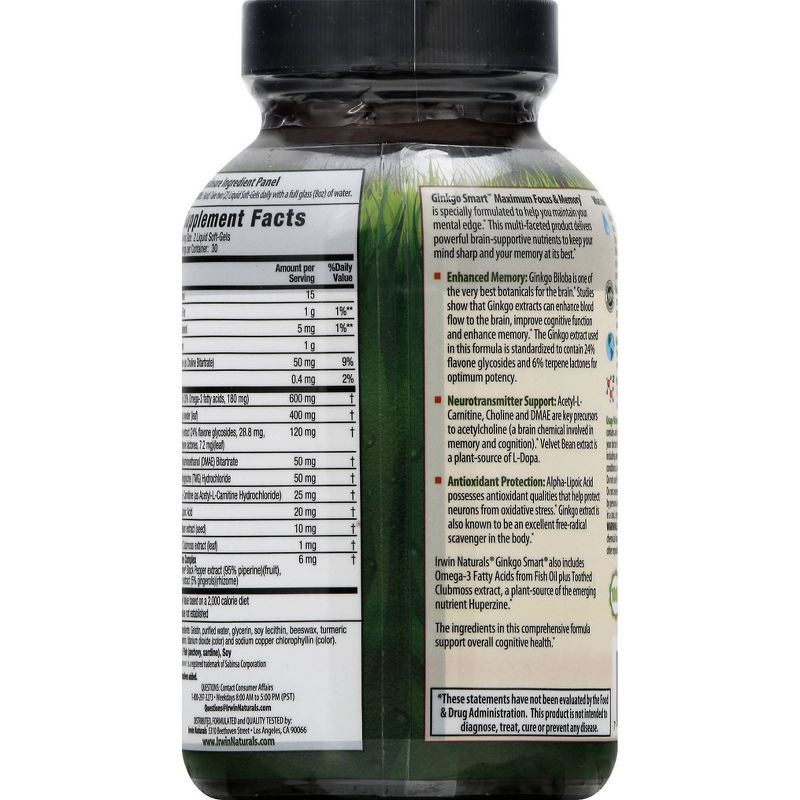 irwin naturals Ginkgo Smart Maximum Focus & Memory Dietary Supplement Liquid Softgels - 60ct