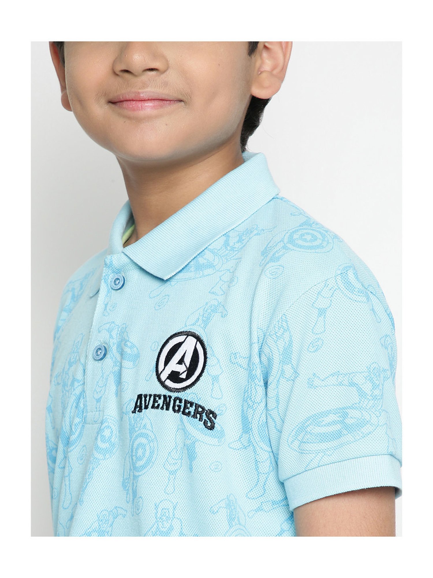 Lil Tomatoes Kids Sky Blue Avengers Print Polo T-Shirt