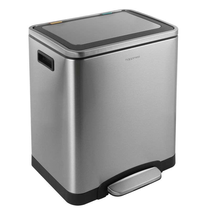 happimess Elmo Rectangular 8-Gallon Double Bucket Trash Can with Soft-Close Lid, Stainless Steel 