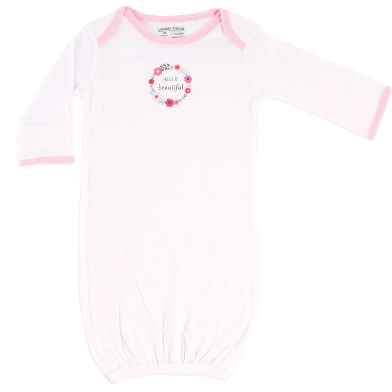 Luvable Friends Baby Girl Cotton Gowns, Pink Floral, 0-6 Months