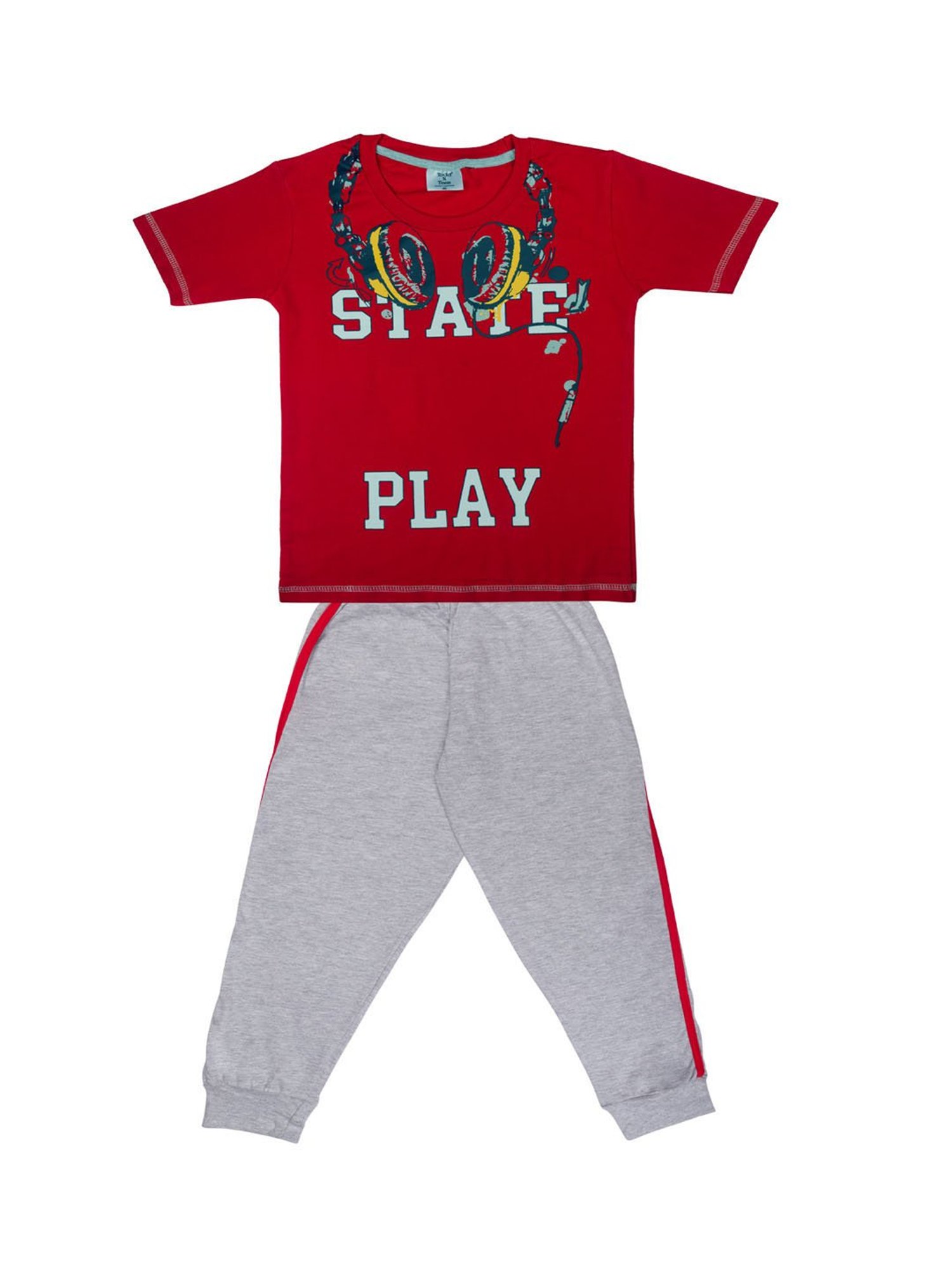 Todd N Teen Kids Printed Red & Grey T-Shirt with Joggers