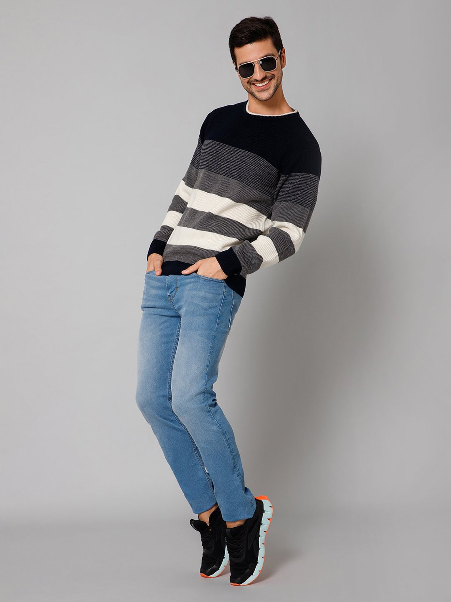 Cantabil Multicolor Regular Fit Striped Sweater