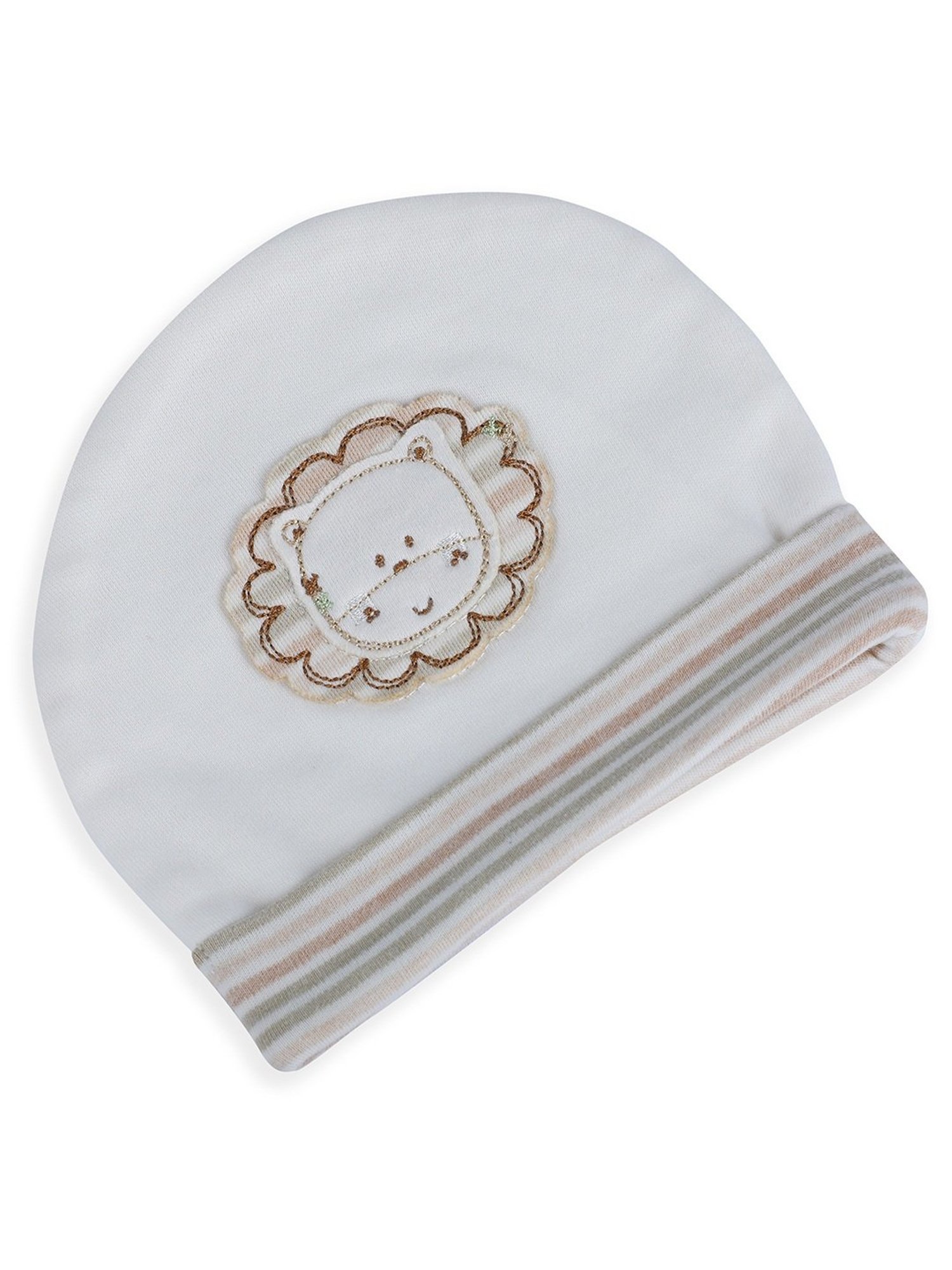 Baby Moo Kids White & Beige Cotton Applique Cap