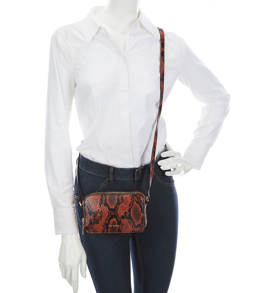 Ted Baker London Double Zip Dark Snake Print Mini Camera Crossbody Bag