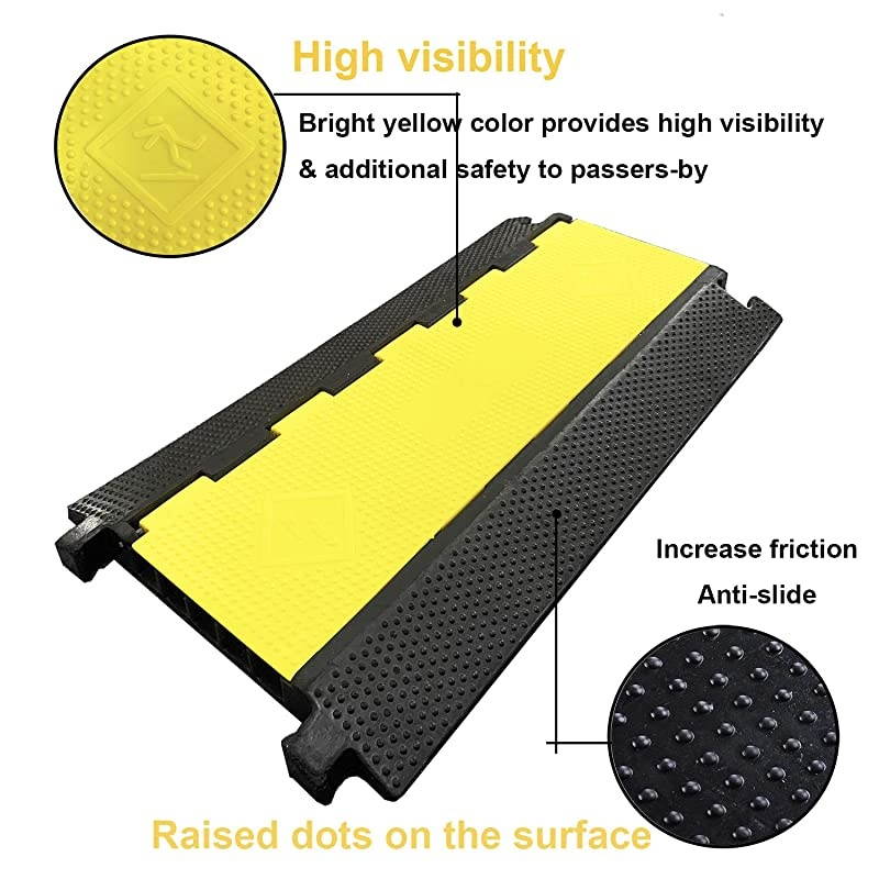 5 Channel Rubber Cable Protector Ramp Traffic Speed Bump 18000lbs Capacity Heavy Duty Cable Protective Cover Ramp Driveway Hose Cord Track Protector Wires Concealer wFlipOpen Top Cover