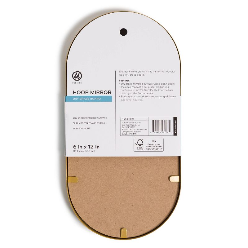 U Brands 6"x12" Hoop Mirror Dry Erase Board with Marker