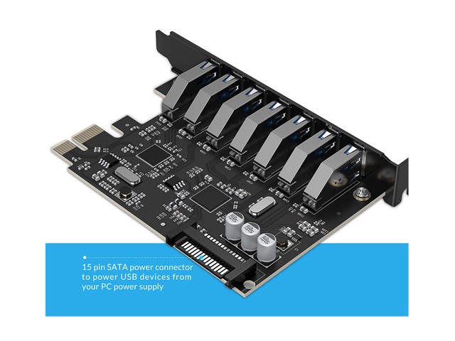 ORICO SuperSpeed 7 Ports USB3.0 PCI-E Expansion Card Adapter PCI-E USB 3.0 HUB Controller Adapter Add on Card for Windows Vista PC Laptop (No Additional Power Connection Needed)