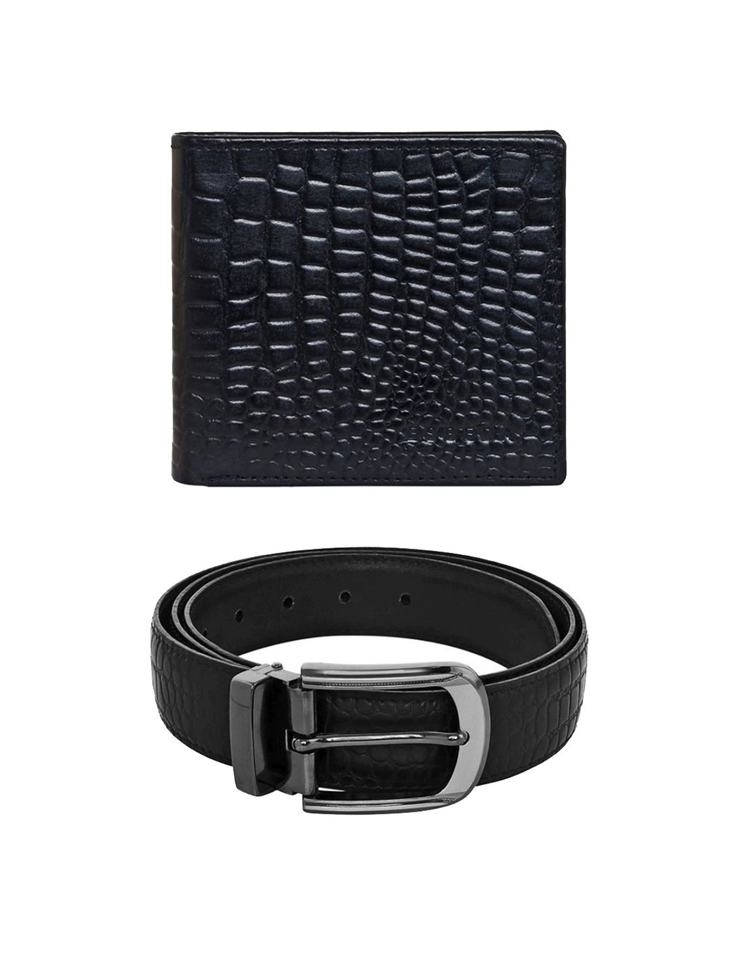 Esbeda Black Casual Leather Bi-Fold Wallet with Belt for Men
