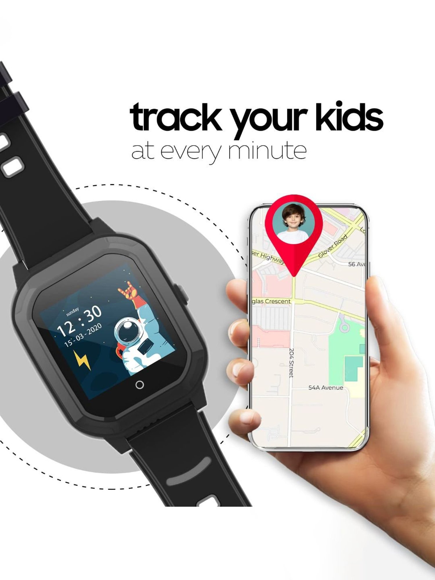 Turet Smartwatch for Kids with HD Display, Camera, SOS Button, Phone & Video Calling (Dark Black)