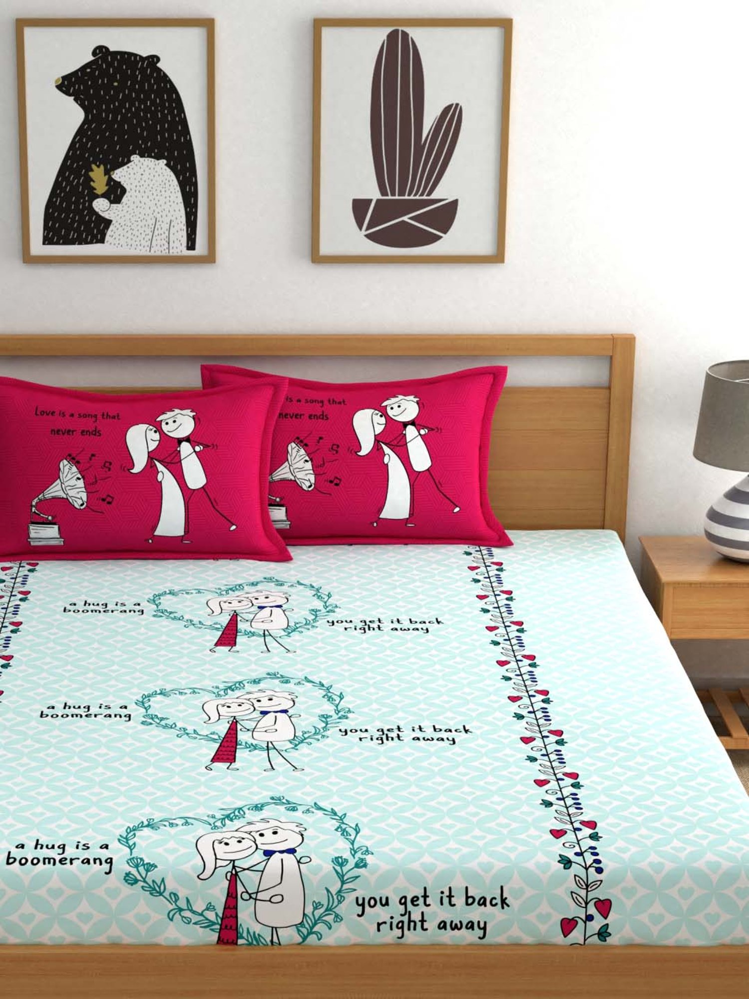 My Room Mint & Pink 210 TC Cotton Bed Sheet Set