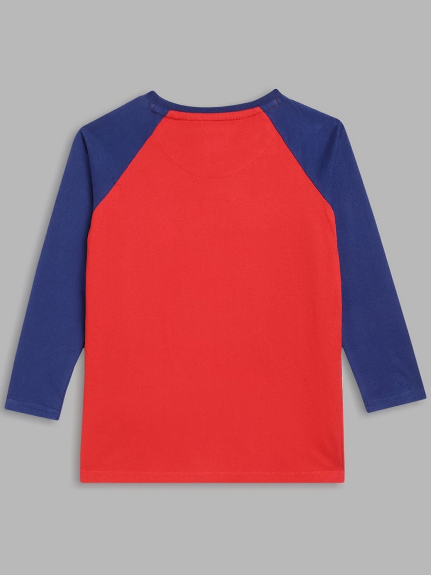 Blue Giraffe Kids Red & Blue Cotton Printed Full Sleeves T-Shirt