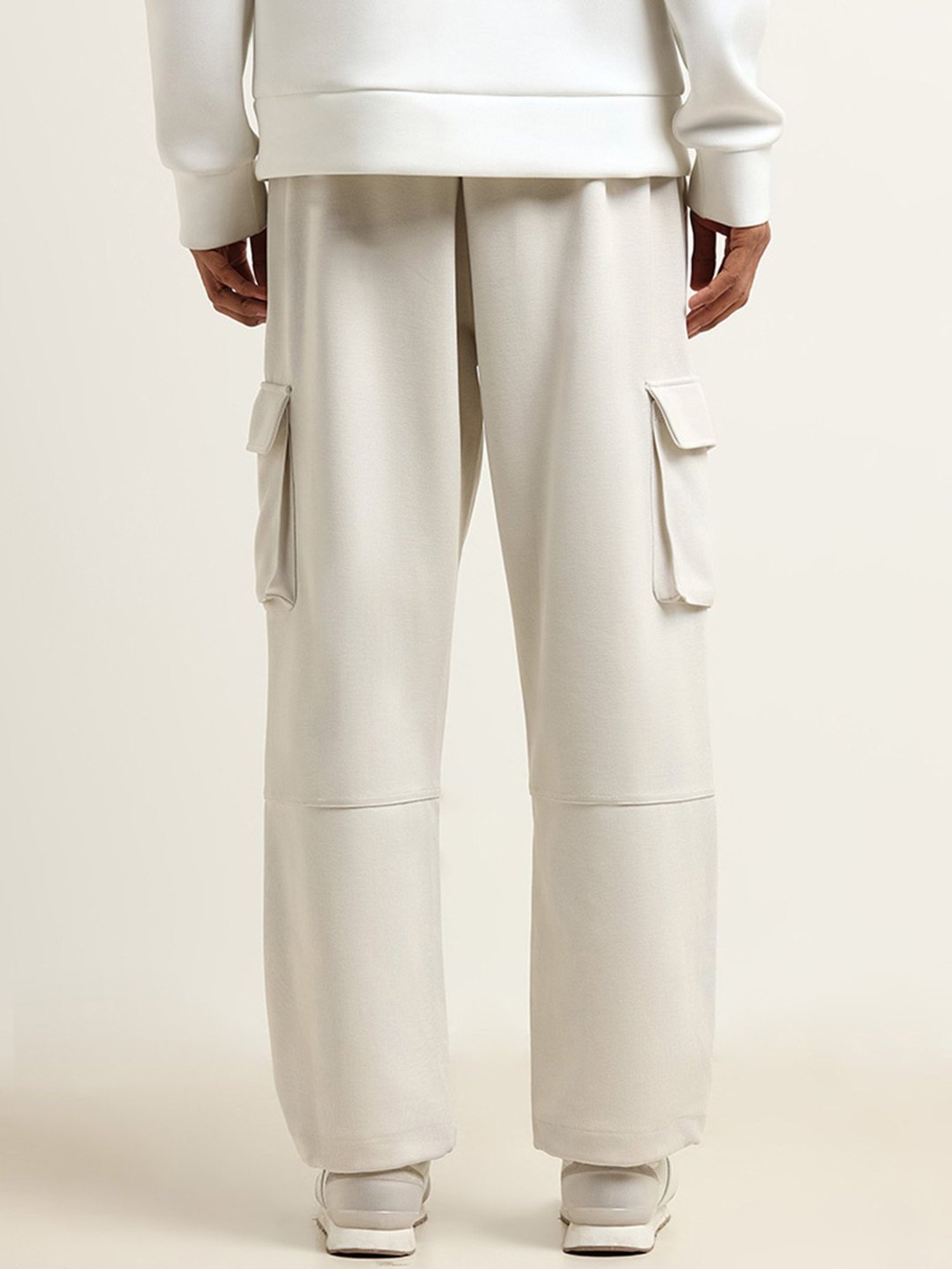 Studiofit by Westside Cream Straight-Fit Mid-Rise Cargo Track Pants