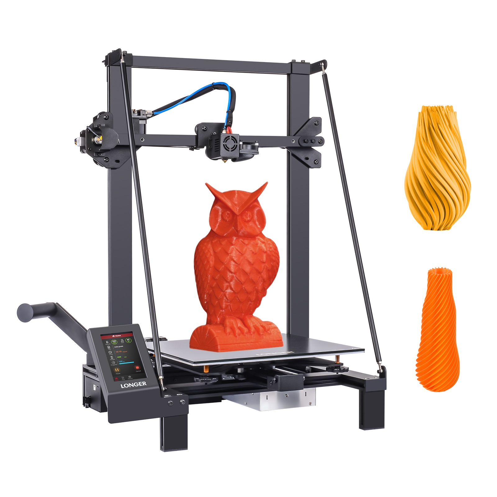 LONGER LK5 Pro FDM 3D Printer 90% Pre-Assembled 300x300x400mm Large Print Size with 4.3 Inch Full Color TouchScreen TMC2208 Ultra-Quiet Driver Stable Triangular Structure Filament Detector Resume