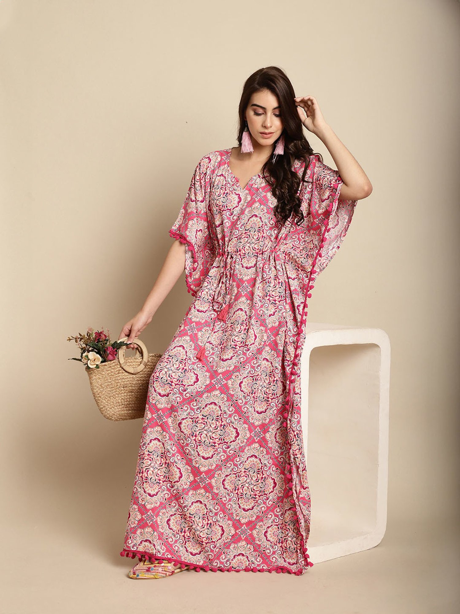 Secret Wish Pink Printed Kaftan Nighty