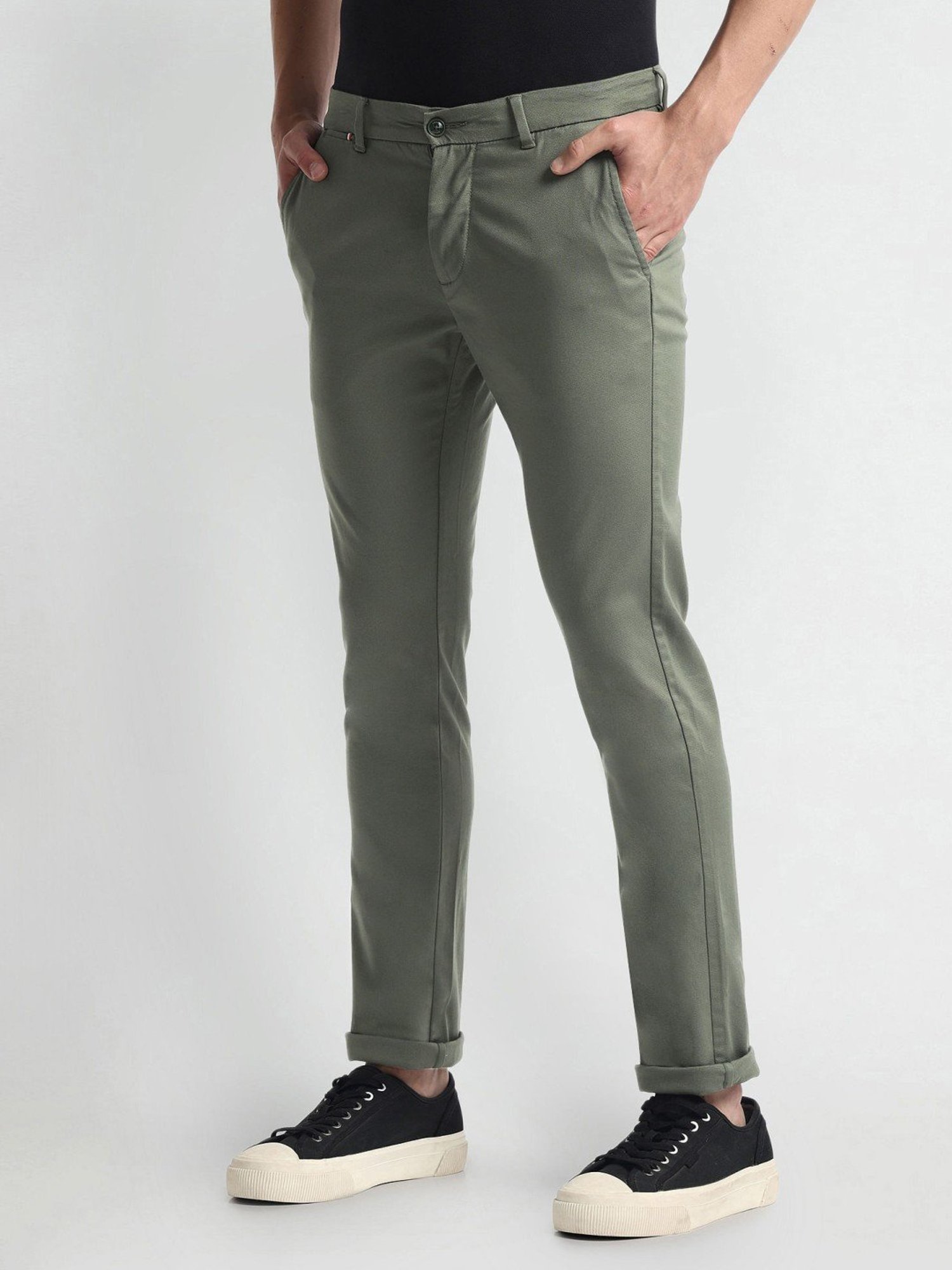 Arrow Sports Green Cotton Slim Fit Chinos