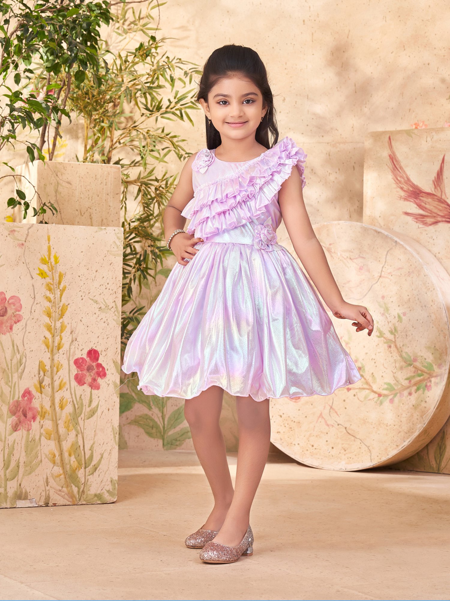 Peppermint Kids Black & White Printed Full Sleeves Dress