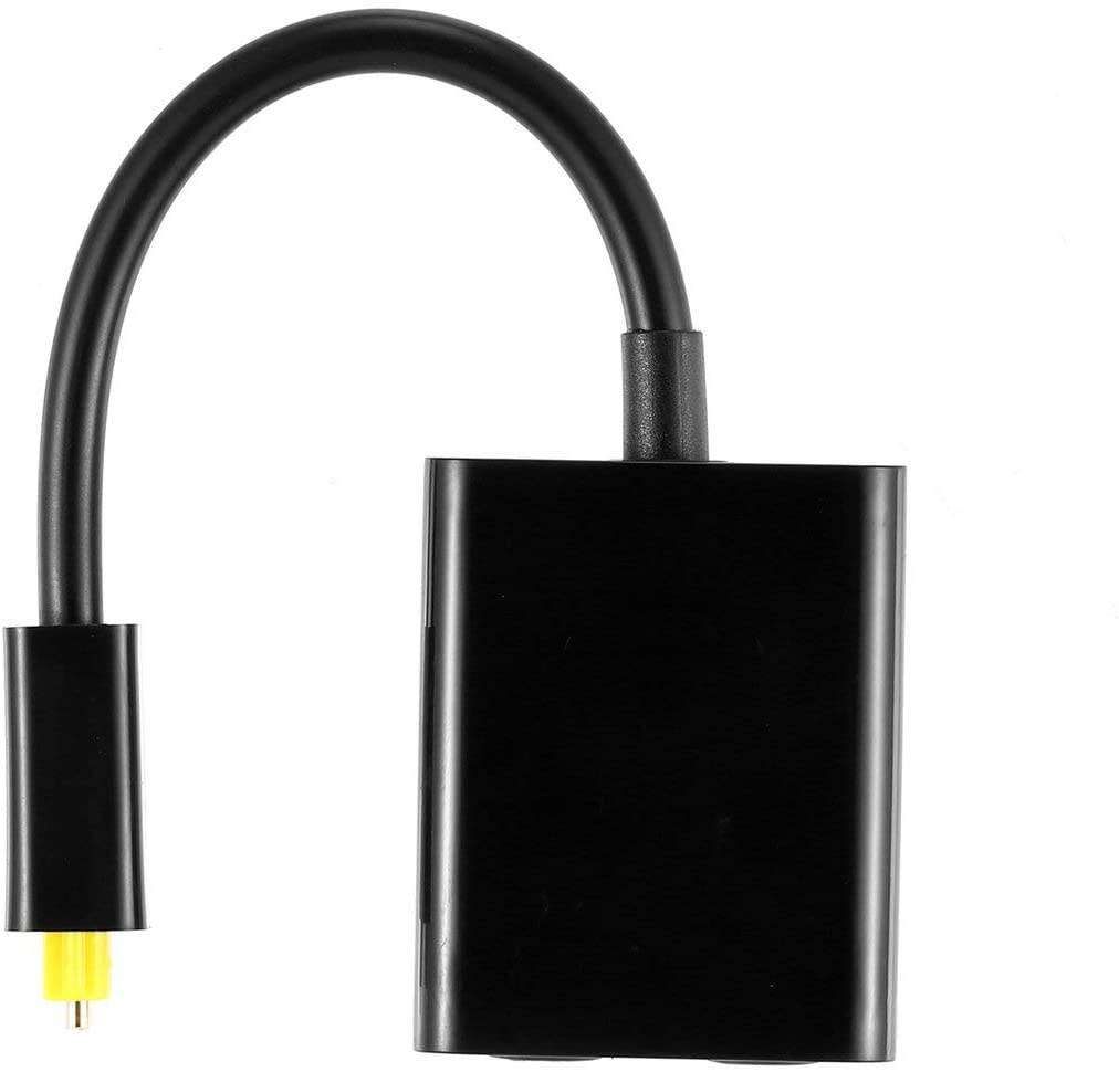 Isabelvictoria Digital toslink Optical Fiber Optic Audio Cable 1 in 2 Out Splitter Adapter Black Switcher Converter Portable