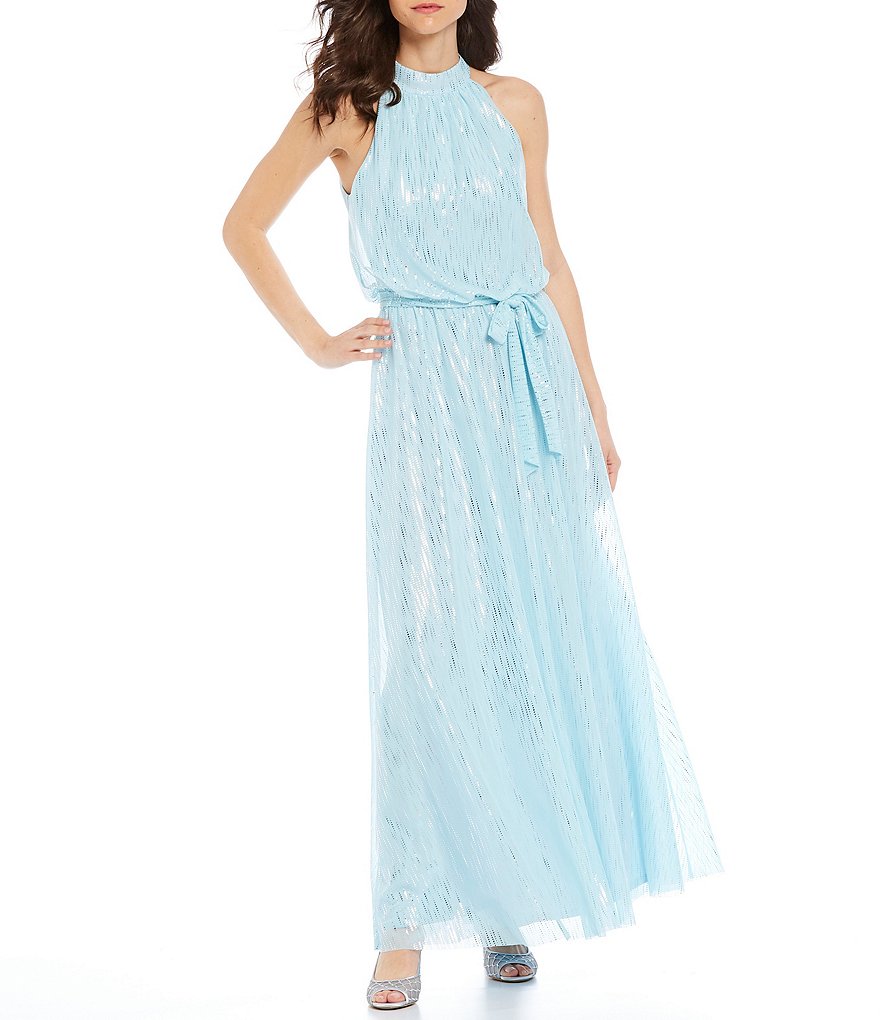 Jkara Chiffon Popover Beaded V-Neck 3/4 Capelet Sleeve Gown