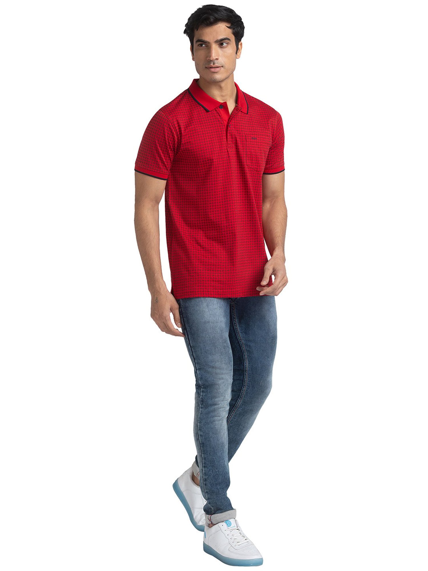 ColorPlus Red Tailored Fit Polo Printed T-Shirt