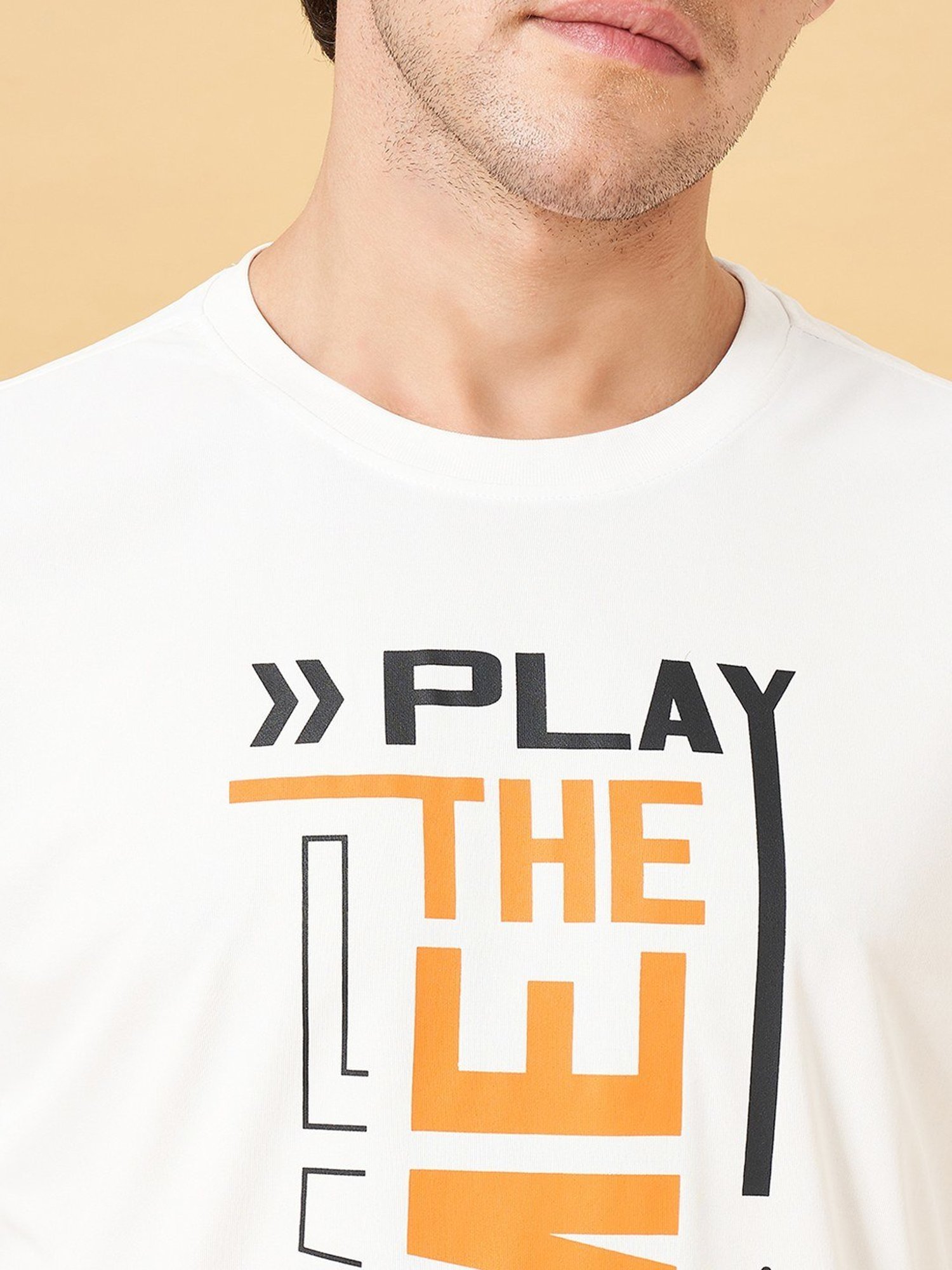 Ajile by Pantaloons Bright White Slim Fit Printed T-Shirt