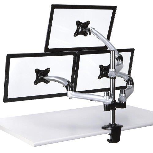 Cotytech Triple Monitor Desk Mount Spring Arm 19.7-in Pole Clamp Base - Silver