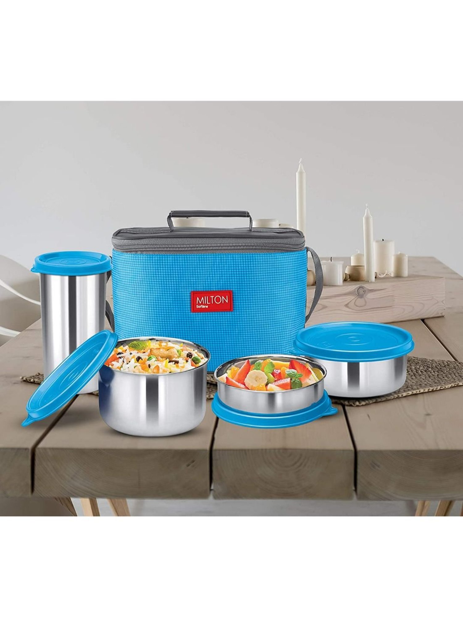 Milton Blue Stainless Steel Lunch Box With Bag