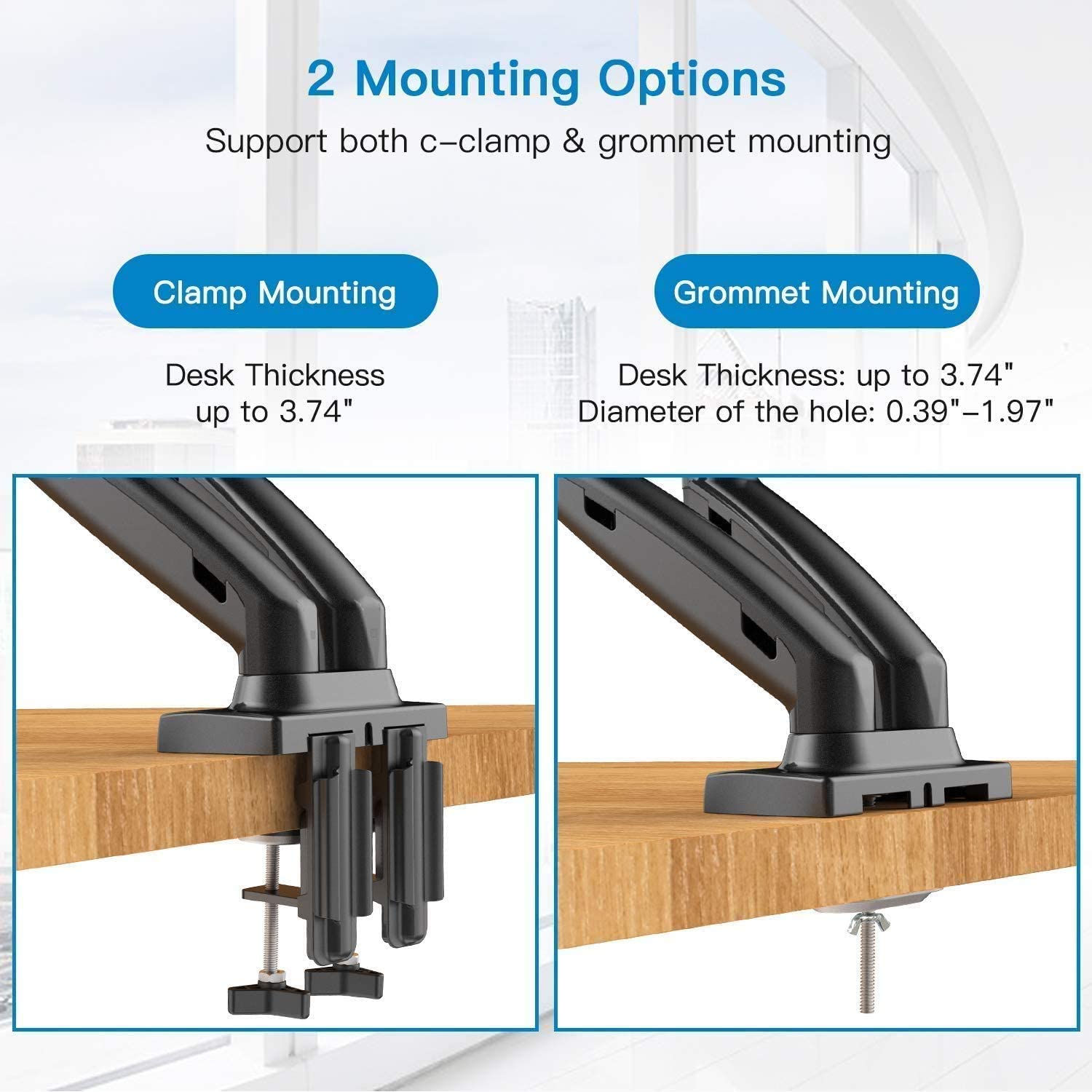 Dual Monitor Stand - Adjustable Spring Monitor Desk Mount Swivel Vesa Bracket with C Clamp, Grommet Mounting Base for 17 to 27 Inch Computer Screens - Each Arm Holds 4.4 to 14.3lbs