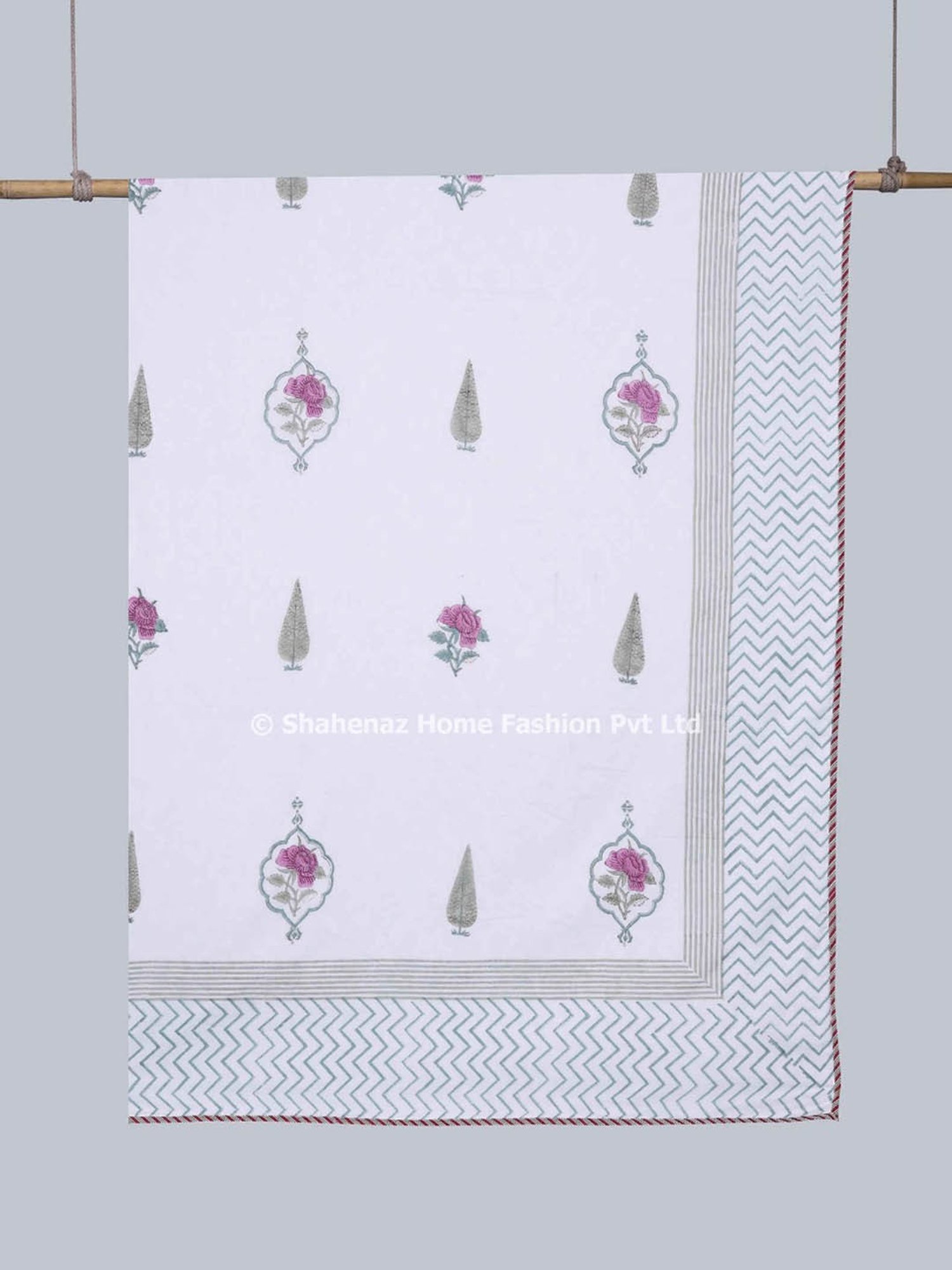 Haus & Kinder Cambric Floral Green & Yellow Cotton Single Reversible Dohar