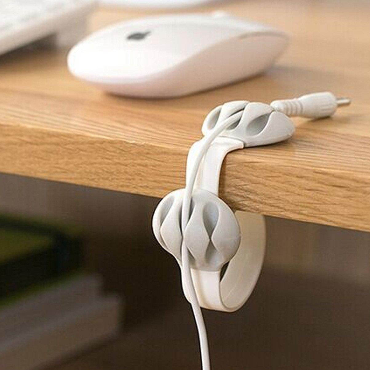 Coralpearl Non Adhesive Weighted Desk Cable Drop Clips Silicone Desktop Organizer Small Line Ties Fixer Tidy Table Top Wire Holder Clamp Cord Management Set for Home Office (White 2pcs)