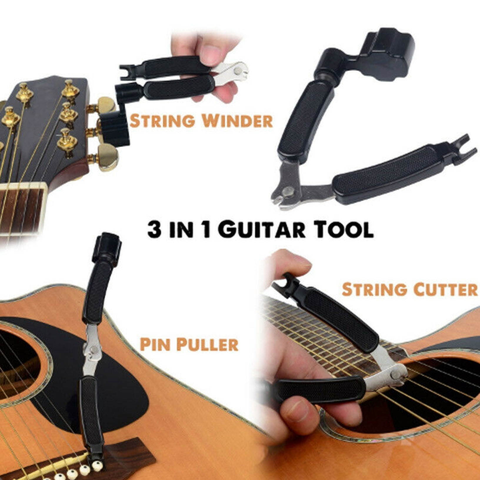 50 x Guitar String Changer 3 in 1 Strings Cutter Winder Pin Puller i-t78