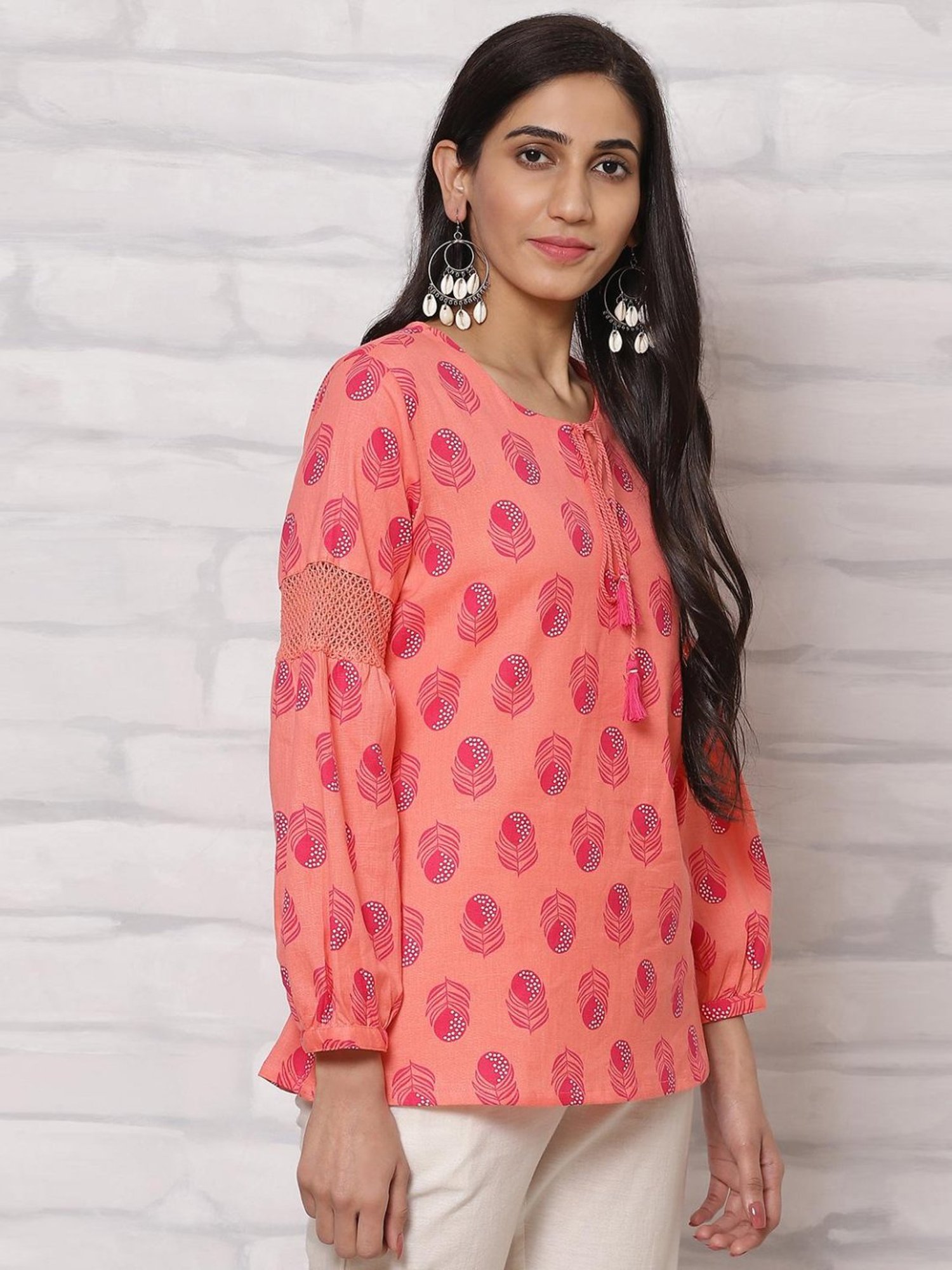 Rangriti Coral Cotton Printed Top