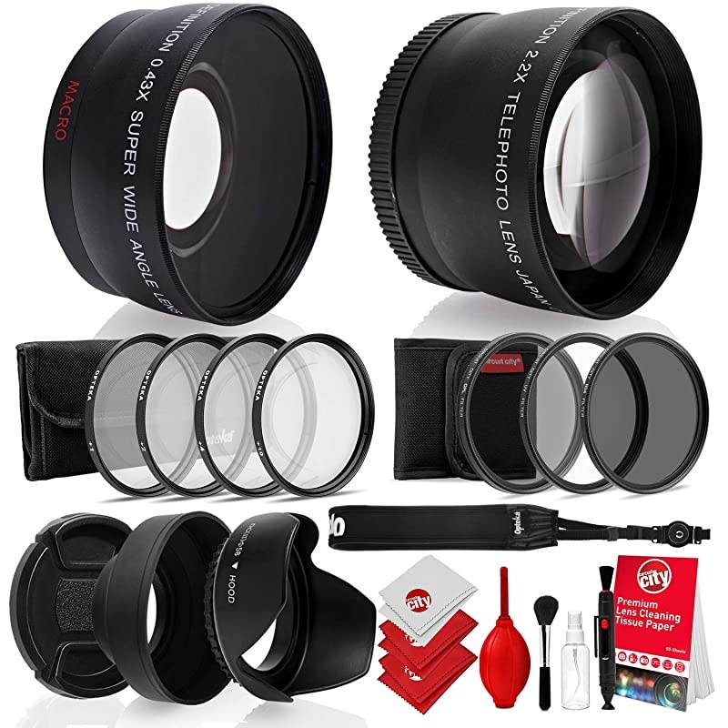 52mm 0.43X HD Wide Angle Lens with Macro for Nikon DSLR Bundle with  52mm 2.2X HD Telephoto Lens and Essential Accessories (8 Items)