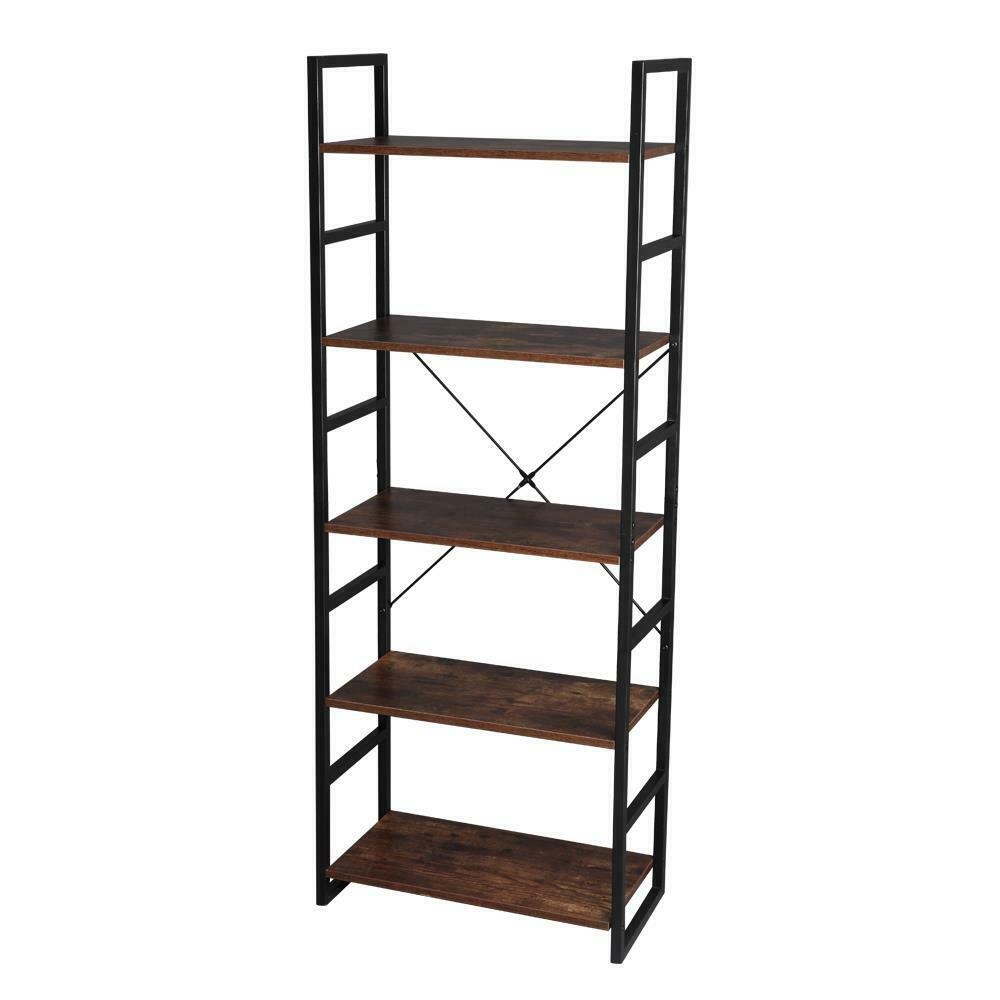 Vintage Free Standing Bookshelf 5-Tier Industrial Style Bookcase Storage Shelves