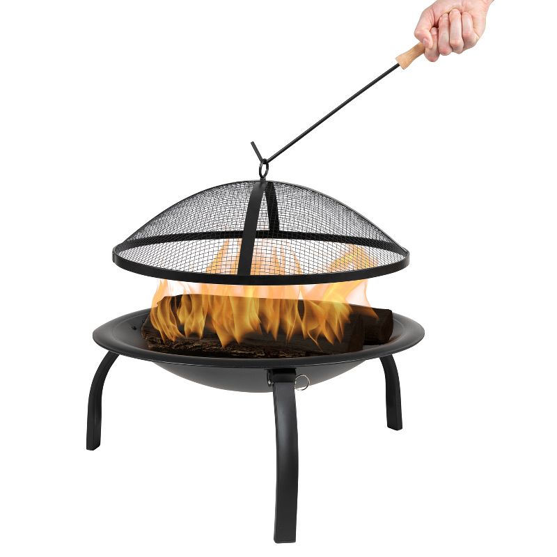 Emma and Oliver 22.5" Foldable Outdoor Wood Burning Portable Firepit with Mesh Spark screen and Poker