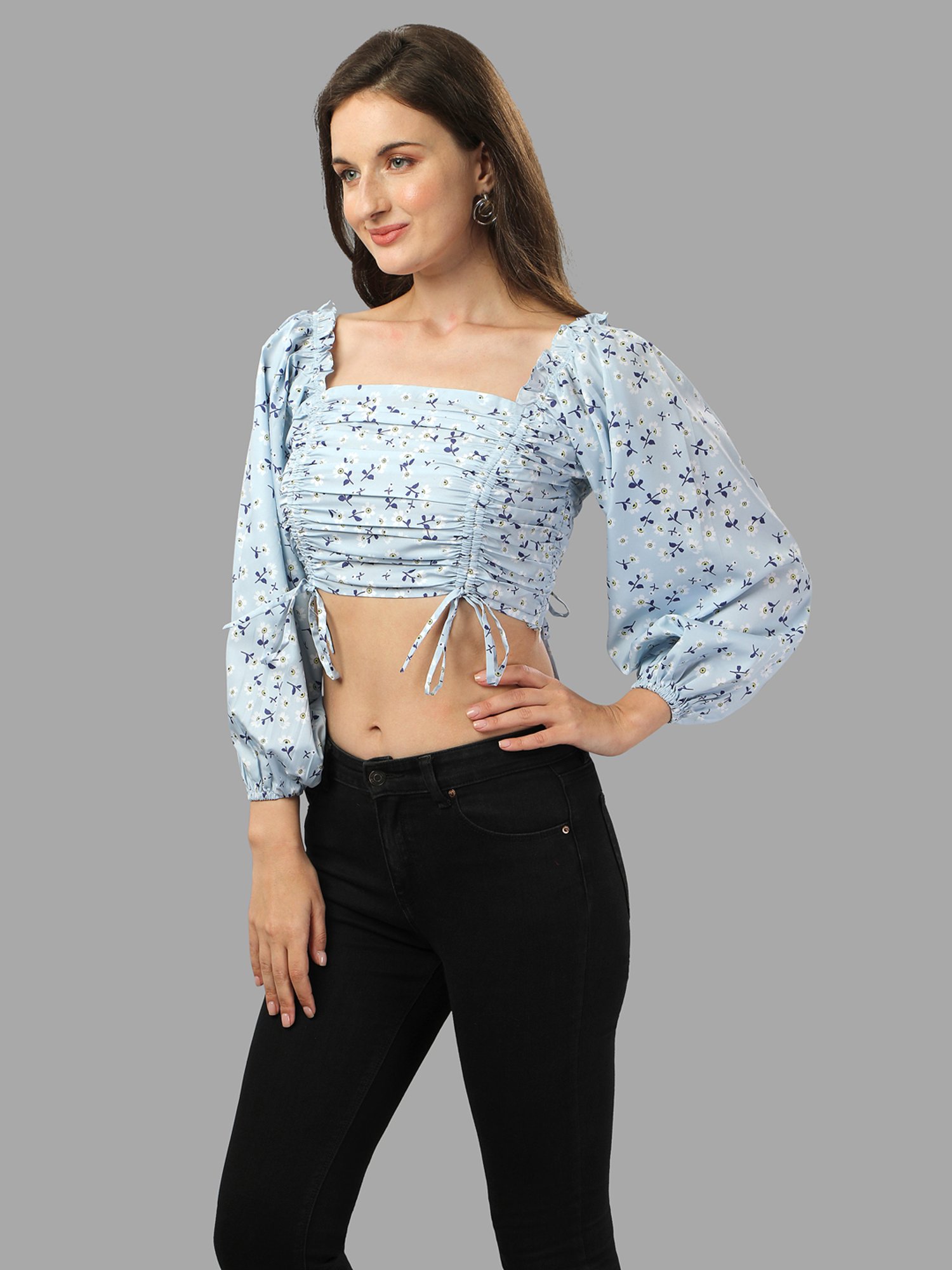 MASAKALI.CO Light Blue Floral Print Crop Top